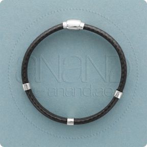 925 Silver Bracelet (Blue-Black Leather)