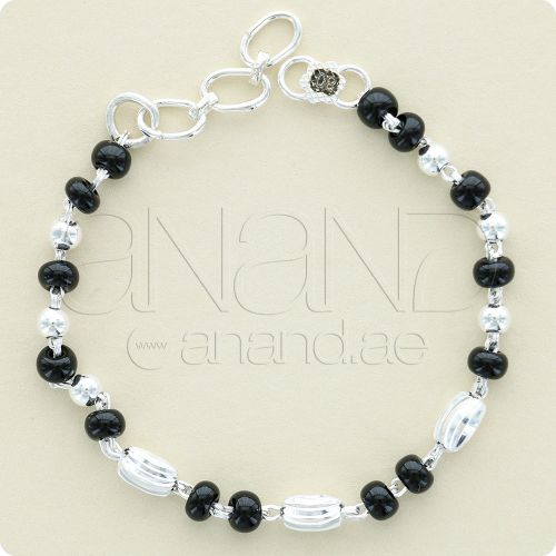 800 Silver Baby Bangle Bracelet (Black Beads)