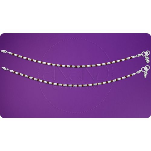 Silver Anklets ( Red Beads )