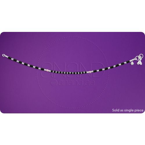 Silver Anklets ( Black Beads )